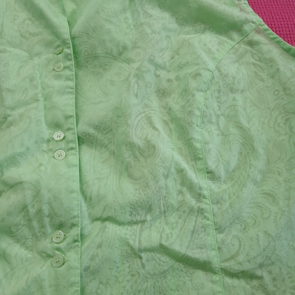 Green Harve Benard Paisley Button Up Sleeveless Top Women's Sz 2XL Neon Sheer - Picture 4 of 11